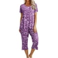 thumbnail image 1 of Moxiu Womens Pajama Sets Pants Capri Summer 2023 Women's Printing Short Sleeve Sleepwear Tops with Pockets Lounge Pants 2 Piece Pjs Sets, 1 of 6