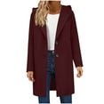 thumbnail image 1 of Moxiu Womens Pea Coat with Hood Notched Lapel Single Breasted Long Jacket Casual Woolen Overwear Winter Hooded Jackets Wine,XXL, 1 of 9