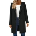 thumbnail image 1 of Moxiu Womens Peacoat Jacket with Hood Notched Lapel Single Breasted Long Jacket Casual Woolen Overwear Winter Hooded Jackets Black,L, 1 of 9