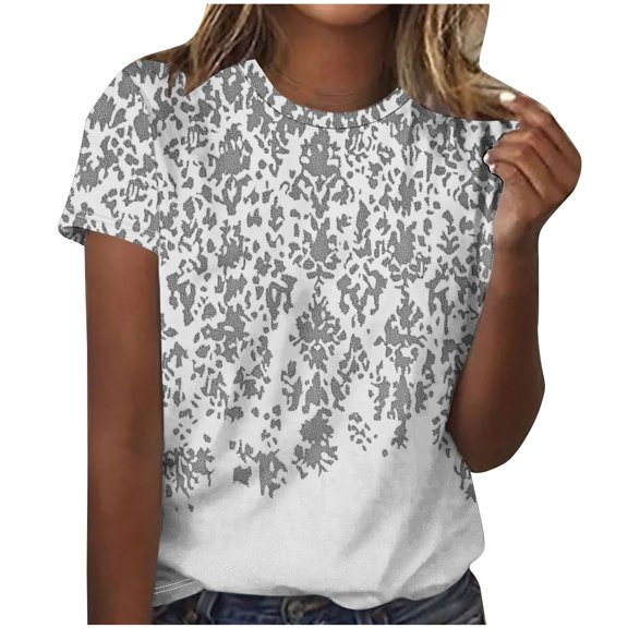 Moxiu Womens Plus Graphic Tees for Women Trendy Casual Round Neck Short Sleeve Floral Print Tees Shirt Crewneck Top 2025 White,S