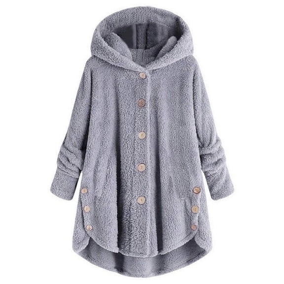 Moxiu Womens Sherpa Jacket with Hood Plus Size Cute Teddy Bear Coats Button Down Fleece Faux Fur Cardigans Winter Outerwear 2024 Gray,XXXXL