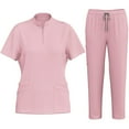 thumbnail image 1 of Moxiu Womens Stretch Scrub Sets Jogger Scrub Set Nursing Uniform Stretch V-Neck Top & Drawstring Cargo Pants 2025 Pink,S, 1 of 7