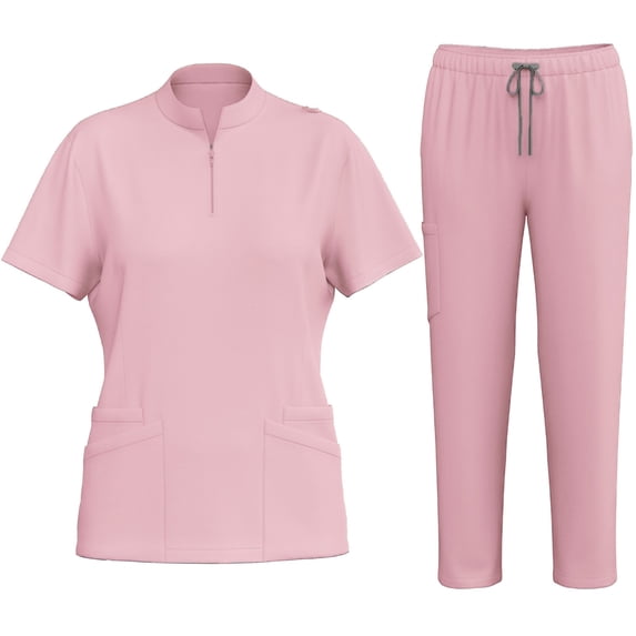 Moxiu Womens Stretch Scrub Sets Jogger Scrub Set Nursing Uniform Stretch V-Neck Top & Drawstring Cargo Pants 2025 Pink,S