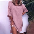 thumbnail image 1 of Moxiu Womens Summer Cotton Linen Dresses,Women's Summer Casual Solid Color Mid-Sleeve Cotton Linen Slit Dress, 1 of 5