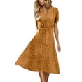thumbnail image 1 of Moxiu Womens Summer Short Sleeve Casual Dresses V-Neck Midi Dress with Pockets Polka Dot Dress for Women Wrap Flowy Boho Dresses 2025 Yellow,XXL, 1 of 7