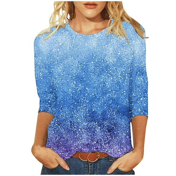 Moxiu Womens Summer Tops Dressy Casual 3/4 Sleeve Crew Neck Graphic Tees Shirts Trendy Casual Loose Fit Shirt Tunic Blouses 2025 Multicolor,M