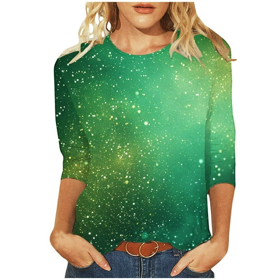 Moxiu Womens Summer Tops Dressy Casual 3/4 Sleeve Crew Neck Graphic Tees Shirts Trendy Casual Loose Fit Shirt Tunic Blouses 2025 Multicolor,M