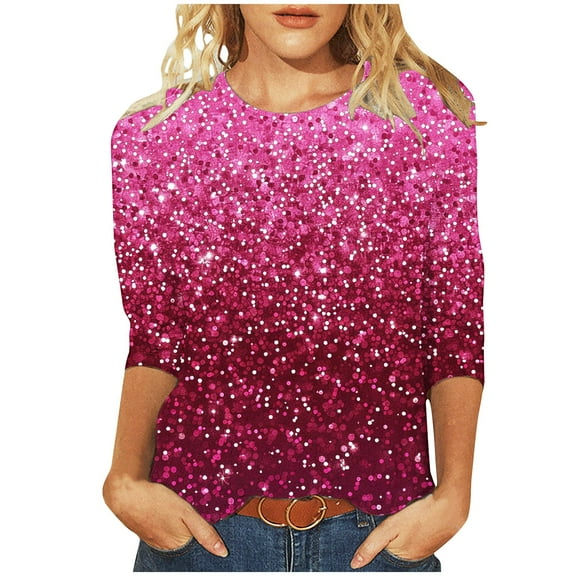 Moxiu Womens Summer Tops Dressy Casual 3/4 Sleeve Crew Neck Graphic Tees Shirts Trendy Casual Loose Fit Shirt Tunic Blouses 2025 Multicolor,M