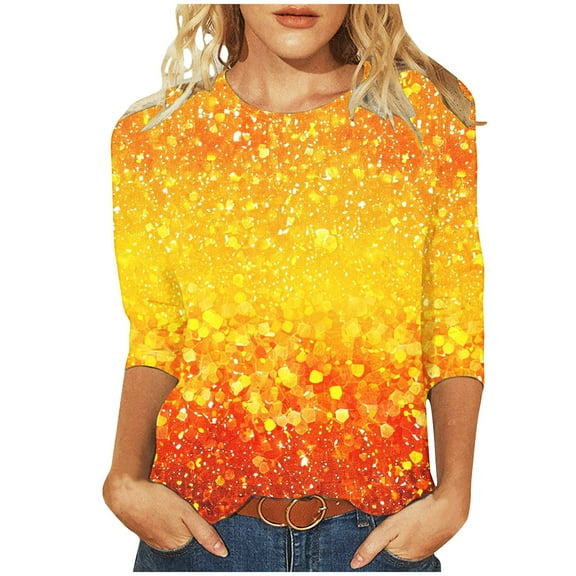 Moxiu Womens Summer Tops Dressy Casual 3/4 Sleeve Crew Neck Graphic Tees Shirts Trendy Casual Loose Fit Shirt Tunic Blouses 2025 Multicolor,XL