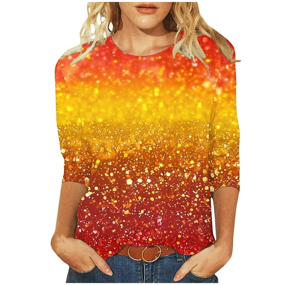 Moxiu Womens Summer Tops Dressy Casual 3/4 Sleeve Crew Neck Graphic Tees Shirts Trendy Casual Loose Fit Shirt Tunic Blouses 2025 Multicolor,XXL