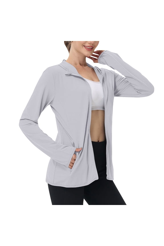 Womens Sun Shirts Full Zip UPF 50+ Protection Hoodie Jacket Plus Size Long Sleeve Hiking Outdoor Lightweight UPF50+ Jackets 2025 Gray,XL