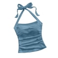 thumbnail image 1 of Moxiu Womens Tanks Women Ruched Halter Neck Y2K Crop Tops Tie Back Sleeveless Slim Fit Cami Top Teen Girls Textured Square Neck Shirts Sky Blue,XL, 1 of 7