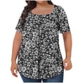 thumbnail image 1 of Moxiu Womens Tops 2025 Short Sleeve Square Neck Ruched Shirt Floral Trendy Tee Shirts Plus Size Flowy Spring Summer Tunic Blouse Black,XL, 1 of 4