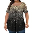 thumbnail image 1 of Moxiu Womens Tops 2025 Short Sleeve Square Neck Ruched Shirt Floral Trendy Tee Shirts Plus Size Flowy Spring Summer Tunic Blouse Gold,XXL, 1 of 4