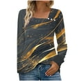 thumbnail image 1 of Moxiu Womens Tops Fall Fashion Long Sleeve Shirts for Women Marble Print Asymmetric Square Neck Tunic Tops Decorative Buttons Gray,XXL, 1 of 7