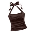 thumbnail image 1 of Moxiu Womens Tops Ruched Halter Neck Y2K Crop Tops Tie Back Sleeveless Slim Fit Cami Top Teen Girls Textured Square Neck Shirts Brown,M, 1 of 7