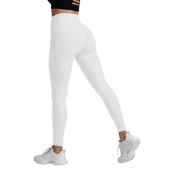 Moxiu Womens Tummy Control Yoga Pants Buttery Soft Ribbed Knit High Waisted Tight Pant White,XXL