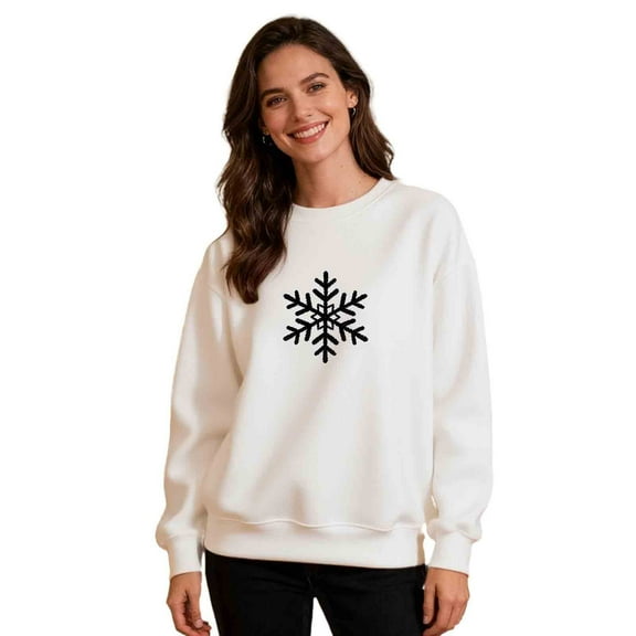 Moxiu Xmas Snowflake Couples Matching Sweatshirt - Unisex Long Sleeve Christmas Holiday Pullover Tops for His and Hers White,S