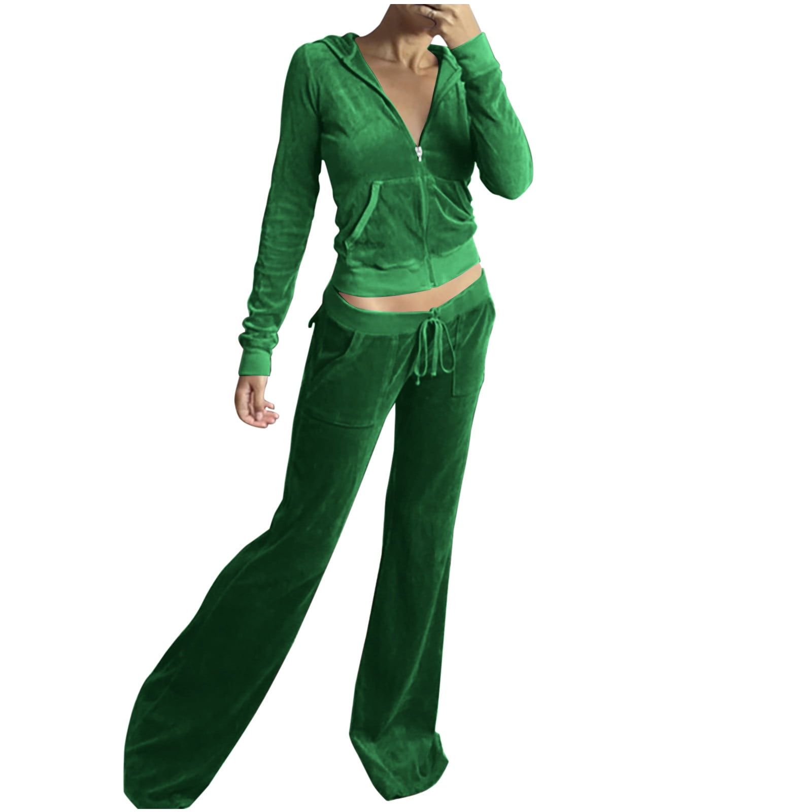 Moxiu Wide Leg Pants Womens Velour Tracksuit Y2k - Two Piece Long