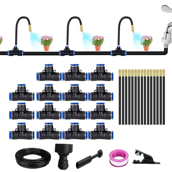 Moxufan Automatic Irrigation Kit Bendable Garden Watering System with Adjustable Brass Sprayer Nozzles 3 Pressure Modes DIY Installation Irrigation Set for Lawn Patio Plants Fruit Trees