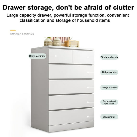 Moxufan Bedroom Dresser & Chests of Drawers,Tall Dresser with 6 Wood Drawers,Large Wood Dresser for Bedroom Closet,White