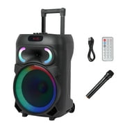 Moxufan 12" Wireless Portable PA System, Bluetooth-Compatible 5.0  Battery Powered Outdoor Sound Stereo Speaker with Microphone, with Handle Rod, Wheels, DJ Light Karaoke Speaker