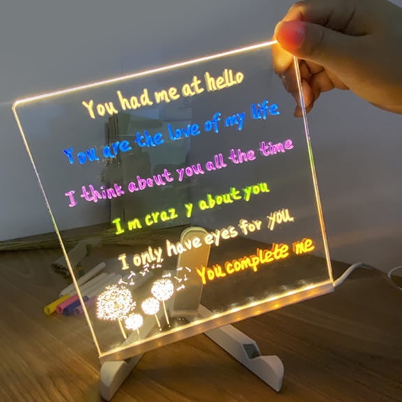 Moxufan LED Note Board,Glowing Acrylic Letter Dry-Erase Board,With Bracket Reusable Multifunctional Glow Memo Message Board-S