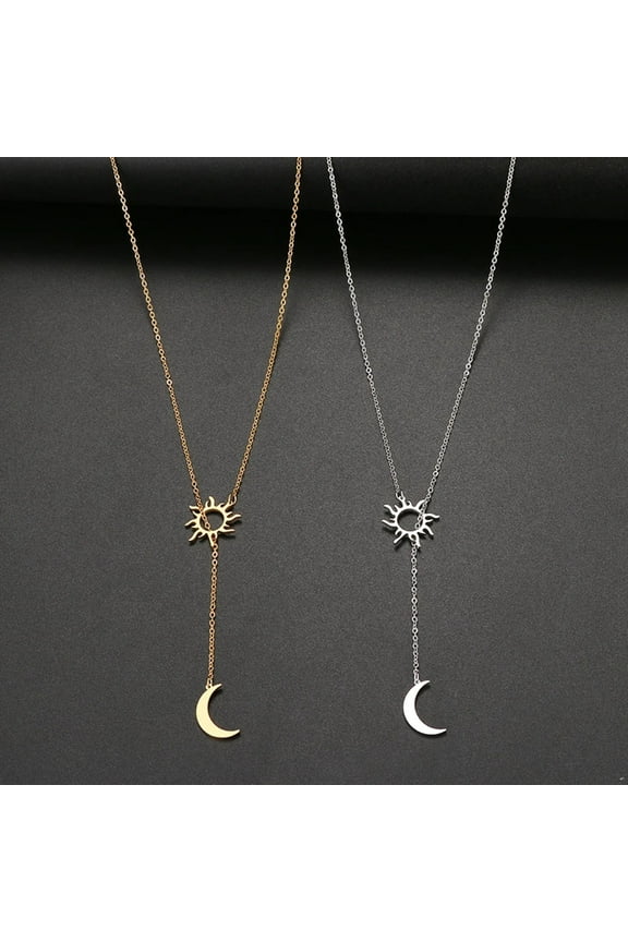 Lady Necklace Moon And Sun Pendant Adjustable Stainless Steel Gift for Wife Girlfriend Anti-rust Neck Jewelry for Daily Wear Weddings Parties,Silver