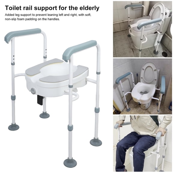 Moxufan Raised Toilet Seat for Elderly,Adjustable Padded Armrest,Elevated Toilet Safety Seat for Standard or Elongated Commode,220lbs Load,E-1 Set