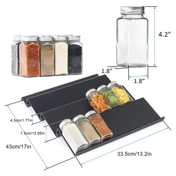 Moxufan Spice Drawer Organizer 4 Tier Stepped Design Seasoning Rack 4 Pack Expandable Kitchen Storage Spice Jar Holder for Drawer Organization,Black