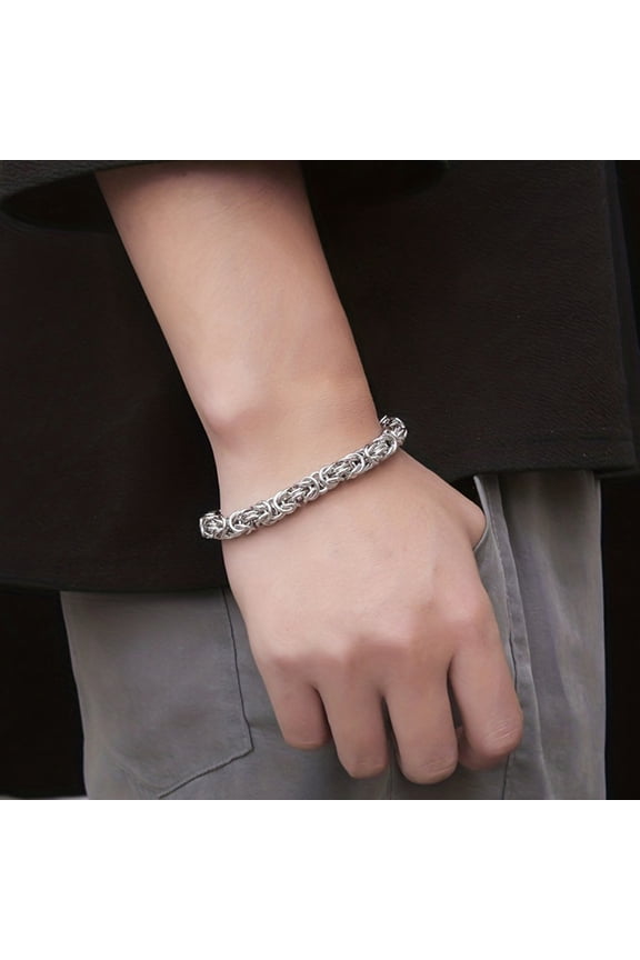 Unisex Byzantine Chain Bracelet Lobster Clip Closure Metal Polished Thick Lightweight Hip Hop Wrist Jewelry Shopping Work Party Dating,Silver