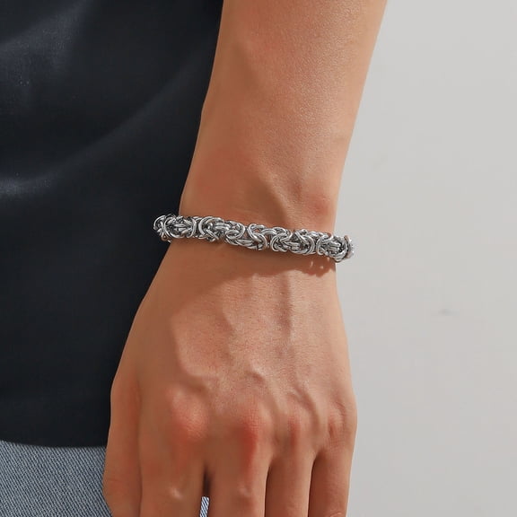 Moxufan Unisex Byzantine Chain Bracelet Lobster Clip Closure Stainless Steel Polished Thick Lightweight Hip Hop Wrist Jewelry Shopping Work Party Dating,21cm