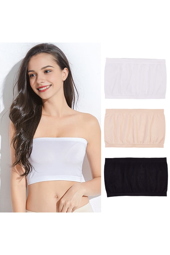 Women Invisible Tube Top Bra Strapless Padded Wireless Anti-slip Push Up Soft Anti-exposure Solid Color Elastic Lady Bandeau Bra Women Underwear,White