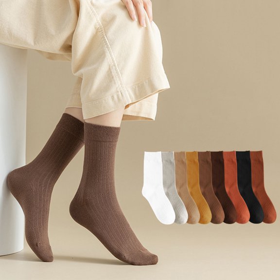 Moxufan Women Mid-calf Socks High Elastic Breathable Socks Sweat-absorbent Stockings Soft Solid Color Bootie Socks Thick Warm Socks for Fall Winter,Brown