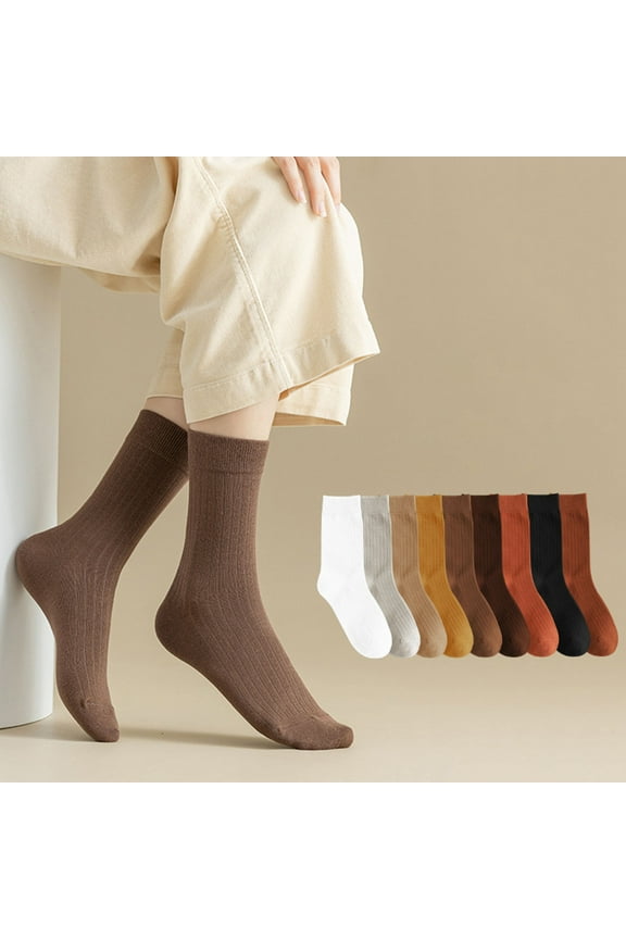 Women Mid-calf Socks High Elastic Breathable Socks Sweat-absorbent Stockings Soft Solid Color Bootie Socks Thick Warm Socks for Fall Winter,Brown