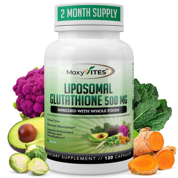MoxyVites Liposomal Glutathione 500mg, Reduced Active L-Glutathione, Antioxidant Blend, Capsules, 120 Count