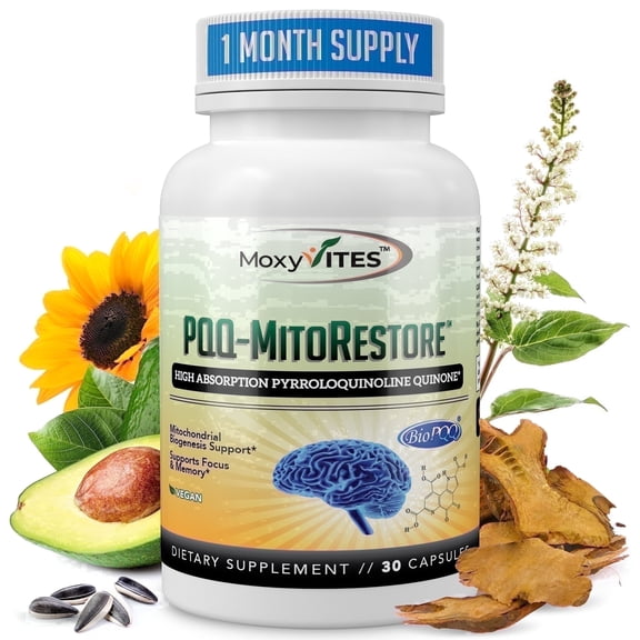 MoxyVites PQQ 20mg with BioPQQ + Vitamin D3 — Mitochondria & Cognitive Support, 30 Caps
