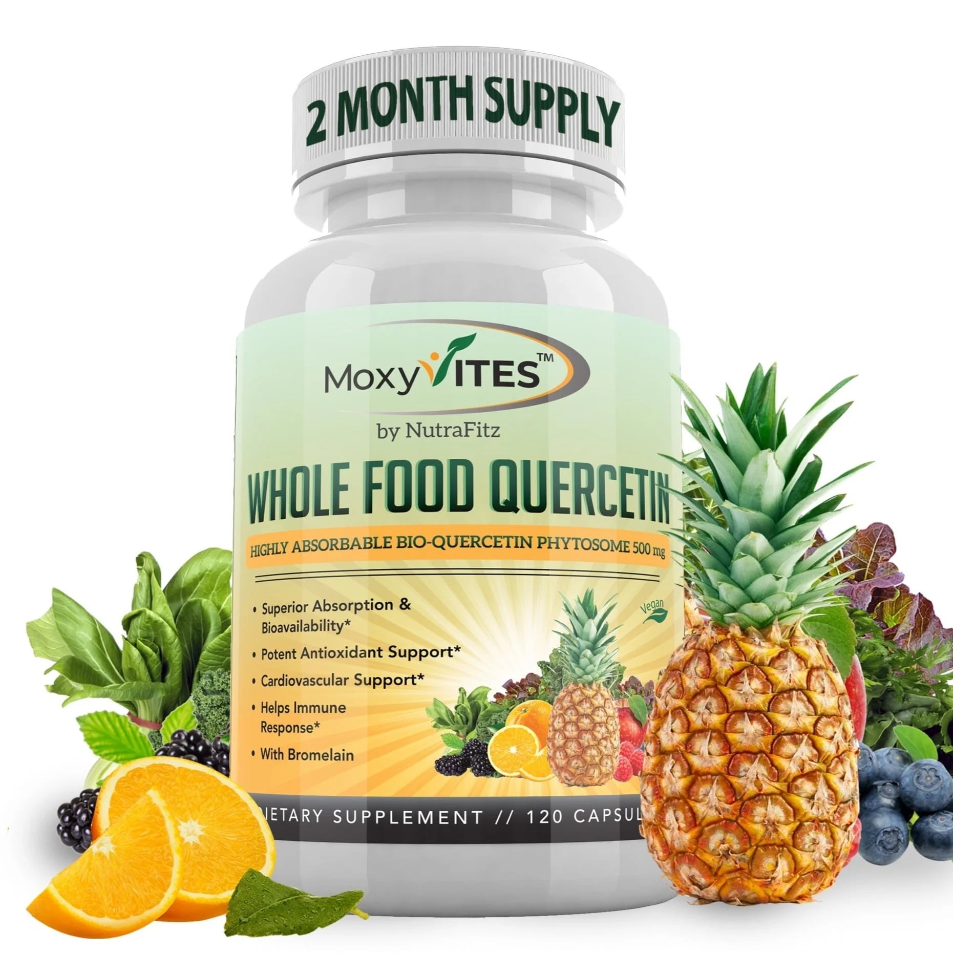 MoxyVites Quercetin 500mg with Bromelain Whole Food Supplement 20X