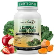 MoxyVites Vitamin B Complex + Whole Food, Methyl B12, B6, Vegan, 120 Capsules, Supplement