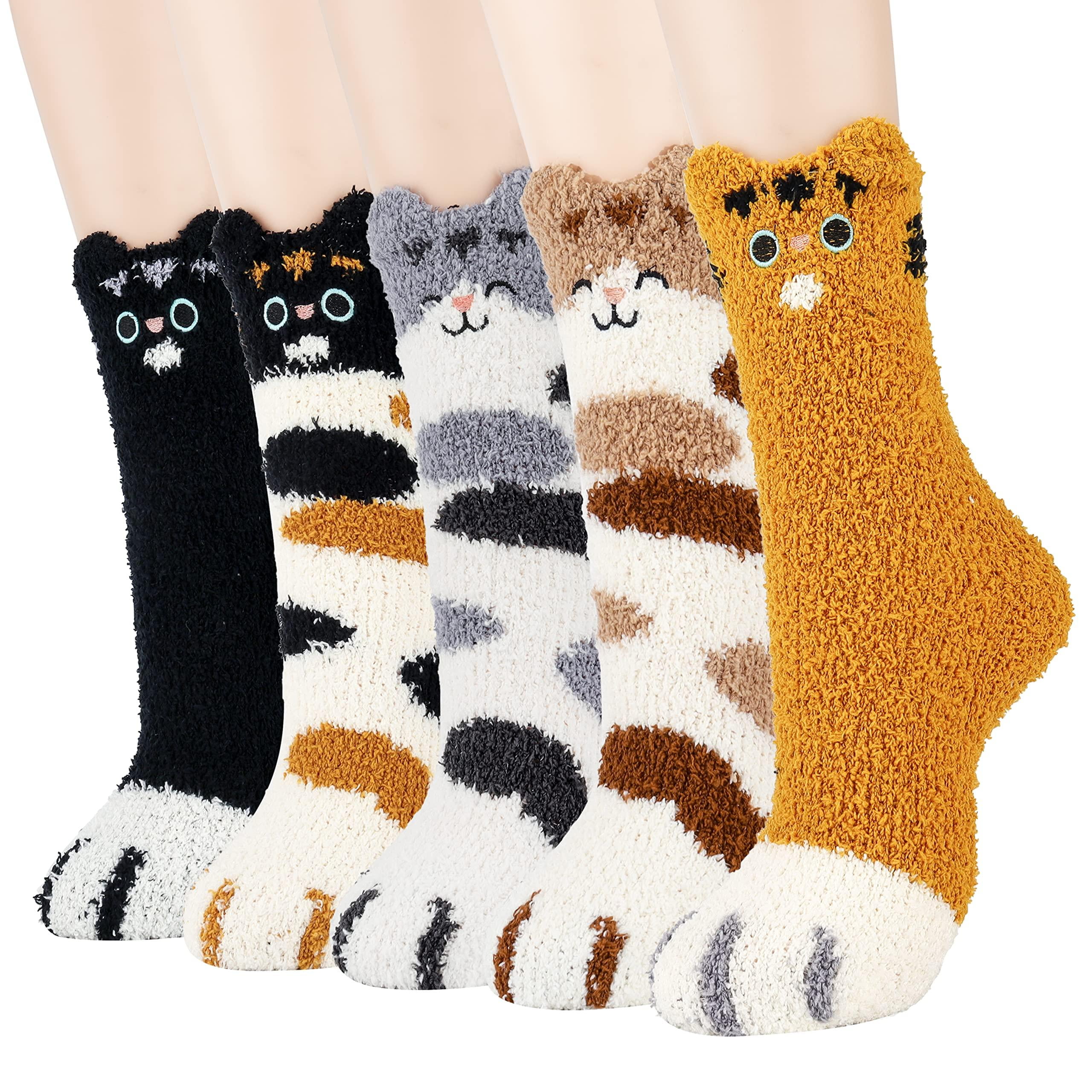 Moyel Cute Cat Paw Socks Funny Fuzzy Socks for Women Winter Cozy Warm