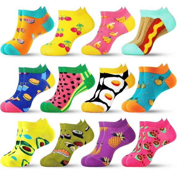 Moyel Womens Cotton Ankle Socks 6-9 Fun Crazy Novelty Funky Funny Socks Gifts for Women 12 Pairs