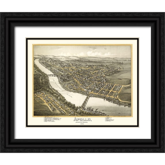 Moyer 18x15 Black Ornate Wood Framed with Double Matting Museum Art Print Titled - Apollo Pennsylvania - Moyer 1896