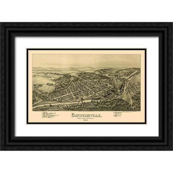 Moyer 24x16 Black Ornate Wood Framed with Double Matting Museum Art Print Titled - Curwensville Pennsylvania - Moyer 1895