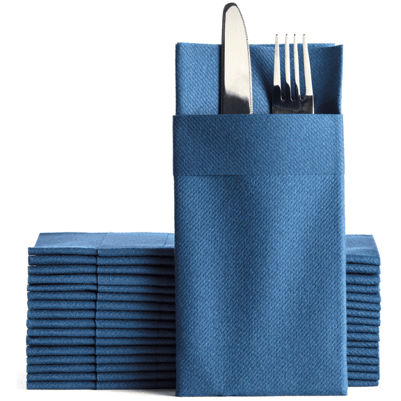 Moyes Home, Navy Pre-Folded Pocket Napkins, Linen-Feel Disposable Airlaid Napkins for Kitchen, Bathroom, Parties, Weddings, Dinners or Events , 8 x 4 Inches Folded Size, Pack of 50