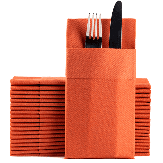 Moyes Home, Terracotta Pre-Folded Pocket Napkins, Linen-Feel Disposable Airlaid Napkins for Kitchen, Bathroom, Parties, Weddings, Dinners or Events , 8 x 4 Inches Folded Size, Pack of 50
