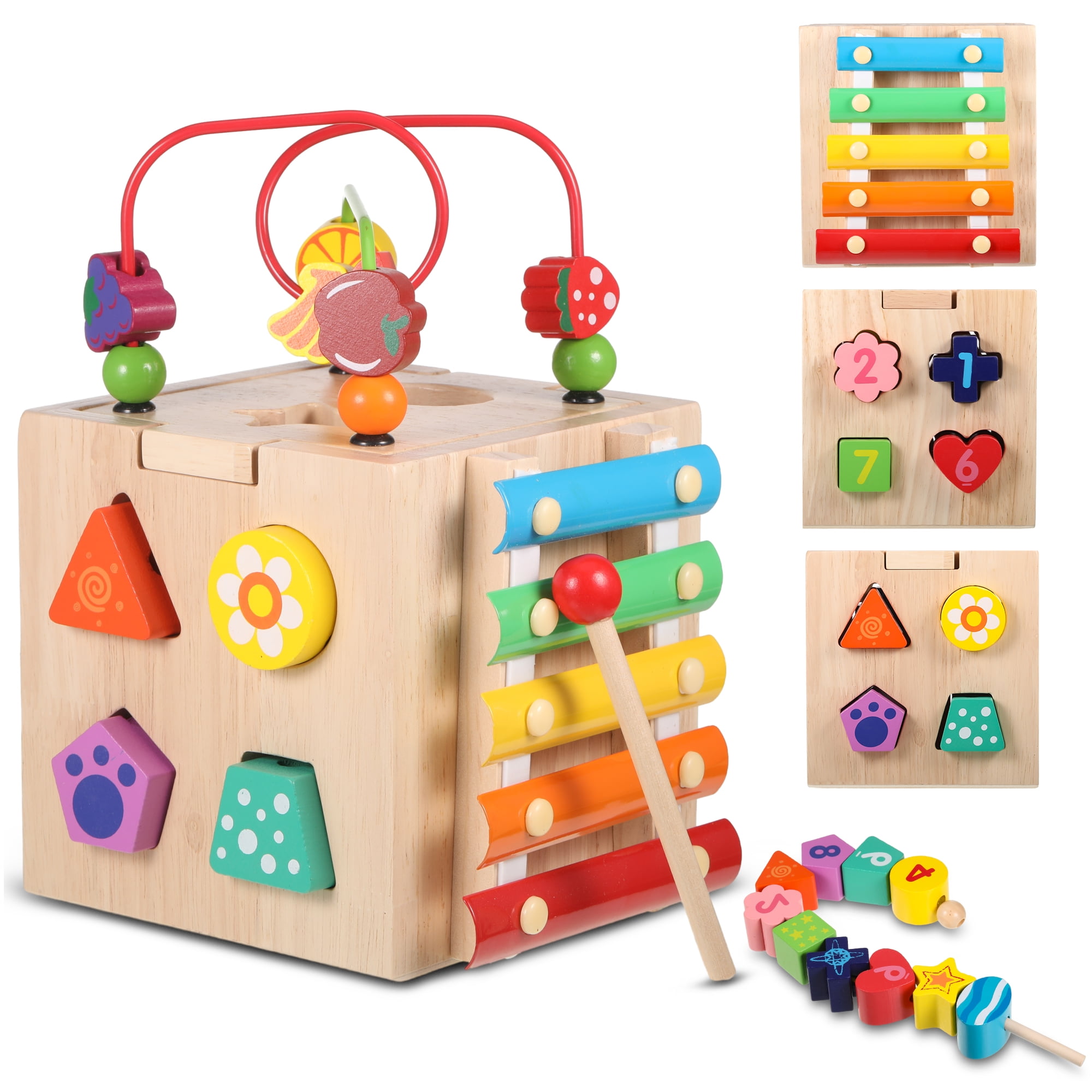 Moyic Wooden Activity Cube, 8in1 Montessori Toys for 12 Months