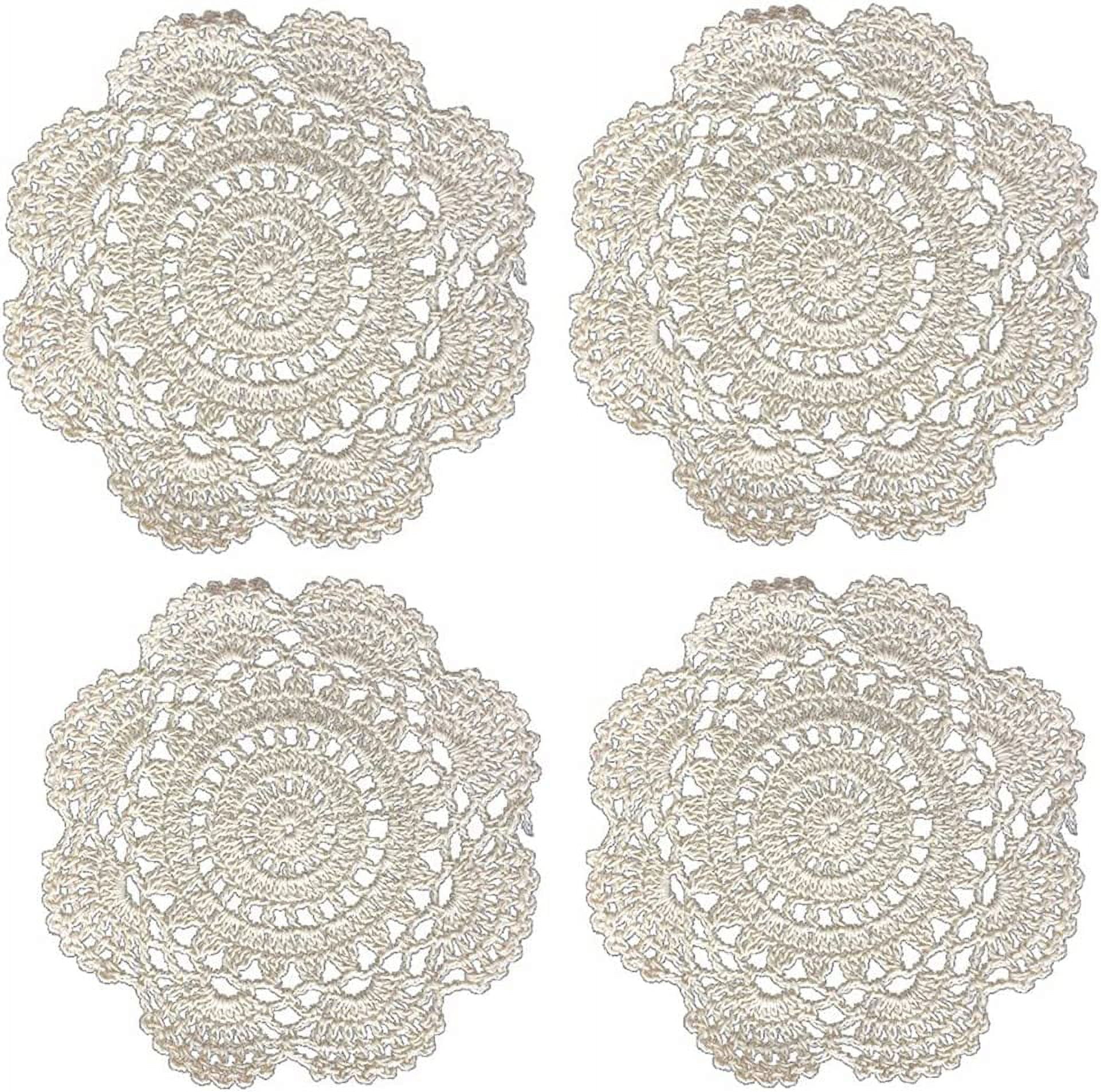Moyishi White Crochet Cotton Lace Table Placemats Doilies 4 Pack 7inch
