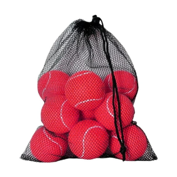 Moyitang 12 Pieces Tennis Balls with Mesh Bag 64mm Dia High Elasticity Training Playing Balls for Games Indoor Entertainment Red