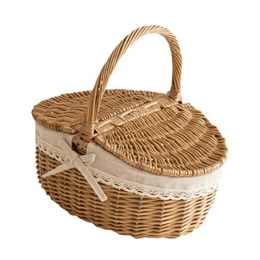 Moyitang Picnic Basket,Wicker Basket Sturdy Woven Body with Removable Lining Birthday Outdoor Camping Hamper Wedding Gift Basket Empty 26cmx18cmx13cm