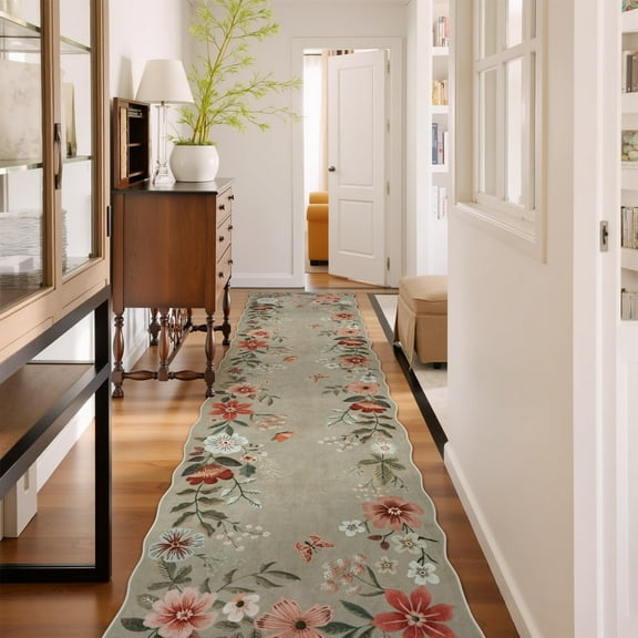 Moynesa 2'5''x10' Floral Runners for Hallways, Kitchen Runner Rug Ultra-Thin Soft Rug, Non-Slip Washable Rug Runner Stain Resistant Boho Rug Low-Pile Carpet Runner for Bathroom Bedroom,Coffee